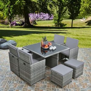 RayGar Deluxe 9 Piece 8 Seater Rattan Cube Dining Table