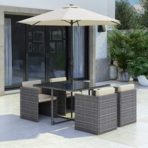 Grey Rattan 6 Piece Cube Garden Furniture Dining Set