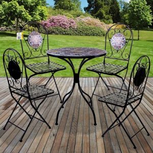 Marko Outdoor 5PC Mosaic Bistro Sets Round Table Folding Chairs