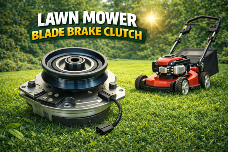 Lawn mower blade brake clutch close-up